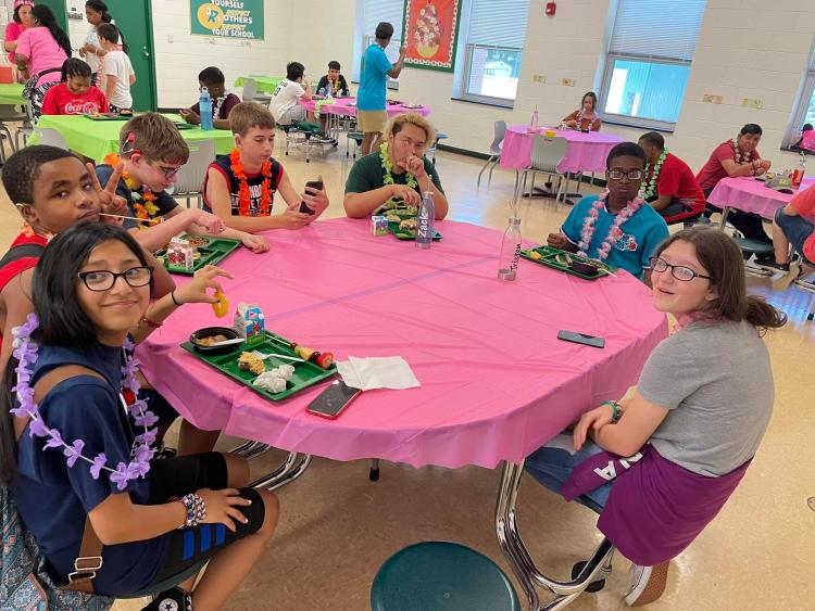 Students eating lunch in cafeteria