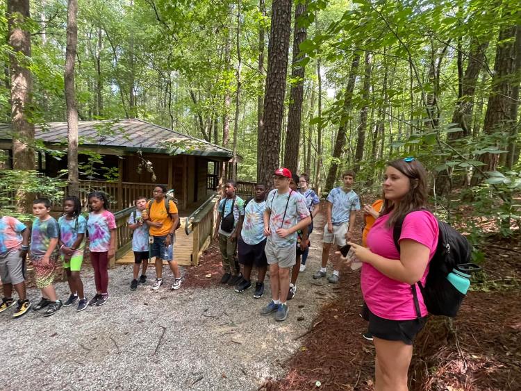 Michaela with students at Clemmons Educational State Park