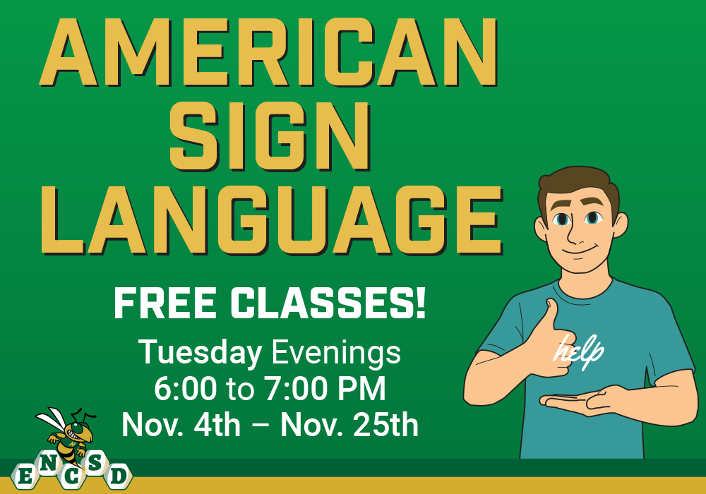 American Sign Language Free classes! Tuesday Evenings 6-7pm,  Nov. 4-25