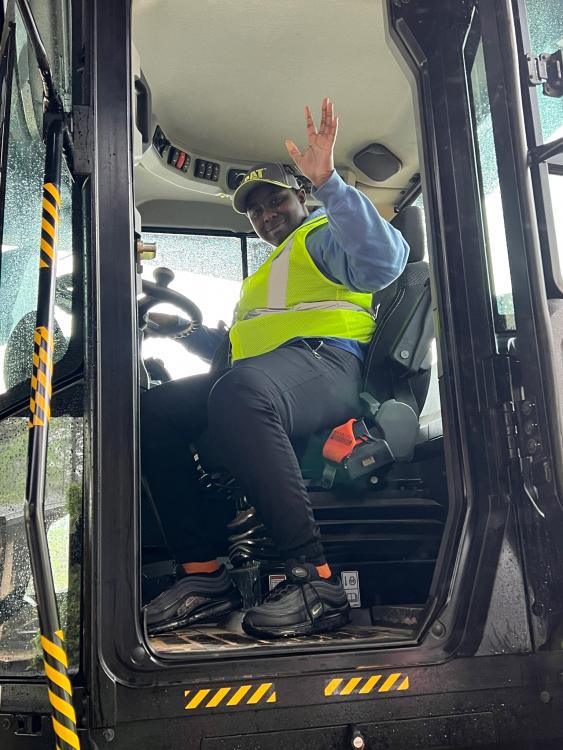 Student in a Caterpillar wheel dozer