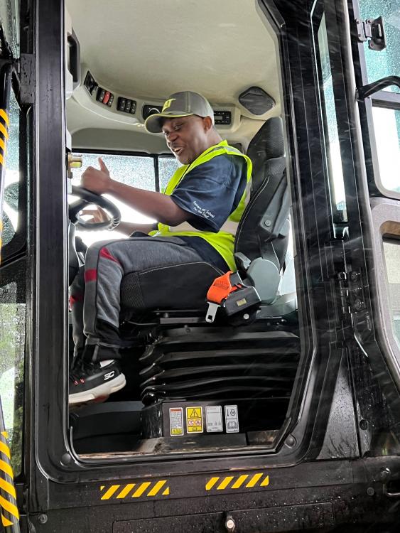 Student in a Caterpillar wheel dozer