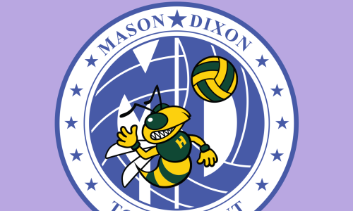 Mason Dixon Volleyball Tournament with Fighting Hornet picking a volleyball